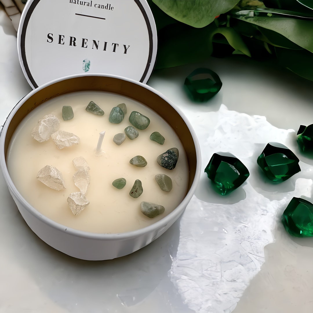 Scented Candle Gemstones Candle in Tin White Gold Round Candle Etsy