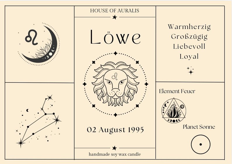 Vela del signo zodiacal Leo, vela perfumada personalizada con fecha de nacimiento, constelación, piedras preciosas y flores secas, idea de regalo imagen 5