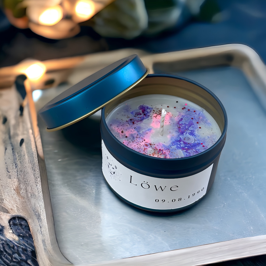 Zodiac Candle Leo Personalized Scented Candle in Blue Tin Round Zodiac Universe Star Sign Candle