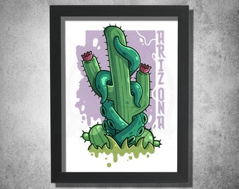 Impression de cactus effrayant 8 x 10 | Impression de cactus | Impression d'art numérique | Art mural | Affiche de l'Arizona | Impression nature | Impression physique | Décoration murale Arizona