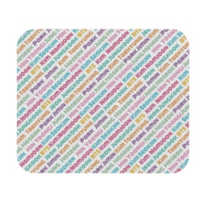 BTS Colorful Name Mouse Pad featuring all 7 members&#39; names (Rectangle) Desk Accessory