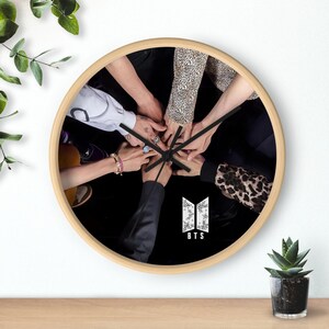BTS OT7 10&quot; Wall Clock - Team Hands with Floral Logo