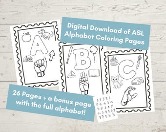 Coloriages de l'alphabet avec des formes de main en ASL | ressources pédagogiques, cartable, pages à colorier amusantes | Matériaux Montessori | Affiche ABC