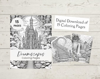 Coloriages fantaisistes | Paysages de rêve | Enchanté | Confortable | Fantaisie | Pleine conscience | Soulagement du stress | Conte de fées | Pack | Activité adulte
