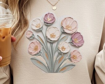 Fleurs peintes à la main PNG, peinture réaliste, bouquet floral png, style peint à la main, coups de pinceau, graphiques floraux, fleurs bohèmes, fleurs sauvages