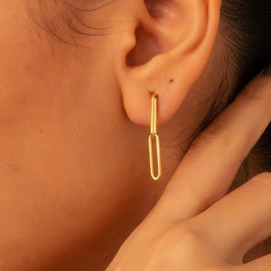 14K Gold Dangle Link Earrings: Sterling Silver Minimalist Chain