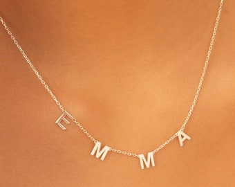 14K Solid Gold Dainty Name Necklace, Silver Mini Initial Necklace, Custom Gold Necklace, Personalized Necklace, Birthday Gift, Gift for Mom