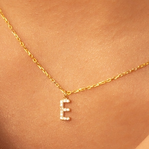 14K Gold Diamond Pave Initial Necklace - Handmade Personalized Letter Jewelry