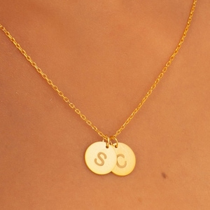 14K Gold Mini Coin Necklace: Engraved Sterling Silver Pendant