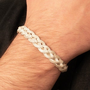 Pulseira de prata Vikings, joias de prata trançadas, pulseira masculina oxidada, pulseira de trama, pulseira de homem de corrente, pulseira celta de prata feita à mão