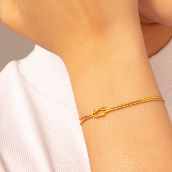 14K Gold Knoten Schlangenkette Armband, Unisex Herringbone Kettenarmband, Unisex Minimalist Armband, Silber Schlangenkette Armband, Paar Kette