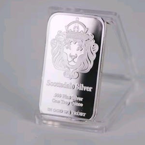 Scottsdale Style 1 Troy Ounce Silver Bar – Crowned Lion .999 Fine Silver Look Bullion Ingot with Display Case | Collectible Luxury Metal Bar