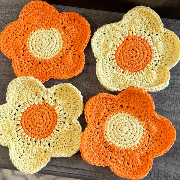 Crochet Flower Coasters: Set of 4 Coasters | crochet home decor | crochet flowers | crochet coaster set | custom handmade coasters