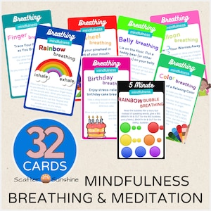 Tarjetas de respiración consciente y actividades con tarjetas de ejercicios para niños, tarjetas de respiración, estrategias para calmar el estrés, psicología, alivio de la ansiedad en los niños