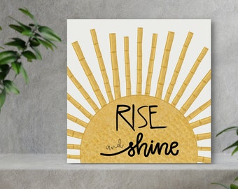Rise & Shine Bamboo Boho Sun Wall Art - Home, Office, Work Decor, Mental Health Wellness, Motivational Decor, Playful Sun Poster, digital