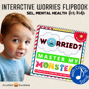Worry Monster Kids Interactive Flipbook & Worries Anxiety Coping Activities - Kids Therapy, Mental Health Wellness, Mindfulness Printables