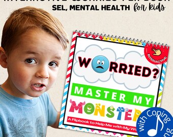 Libro interactivo para niños Worry Monster y actividades para afrontar la ansiedad y las preocupaciones: terapia para niños, bienestar de la salud mental, imprimibles de atención plena