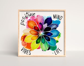 Positive Vibes Mind Life Motivational Positive Affirmation Wall Art, Work, Office, Home Decor, Kid Wall Art, Mental Health Poster, digital