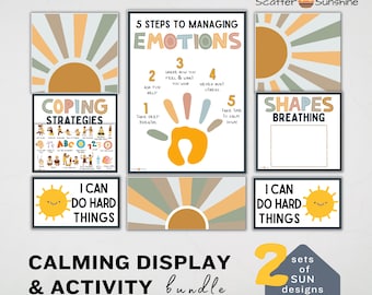 Kids Calming Corner Wall Art - Classroom Calming Down Printable Decor Social Emotional Self Regulation Posters Feelings Chart Bundle Print