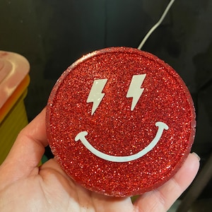 Smiley Face Car Air Freshener: Red Glitter Freshie