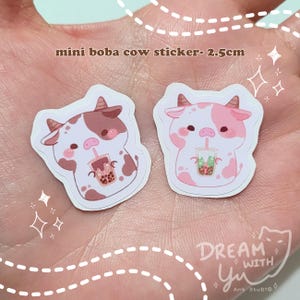 Mini boba cow Sticker 2.5cm// pack of 2// matte//sand glitter sticker