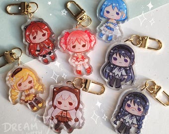 Chibi Madoka Magica, Glitter Epoxy Schlüsselanhänger, 5 cm, magischer Mädchen Schlüsselanhänger