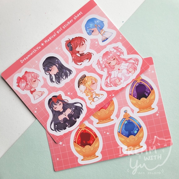 Madoka Magical girl soul gem sticker sheet, vinyl sticker sheet, glossy lamination, waterproof sticker