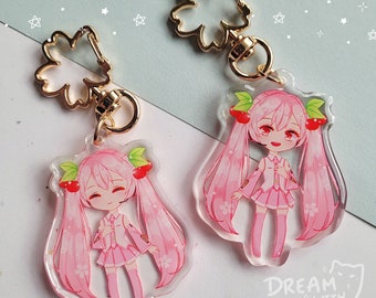 Sakura Miku acrylic keychain, double-sided, different image, 2.1 in front side epoxy & glitter finish option