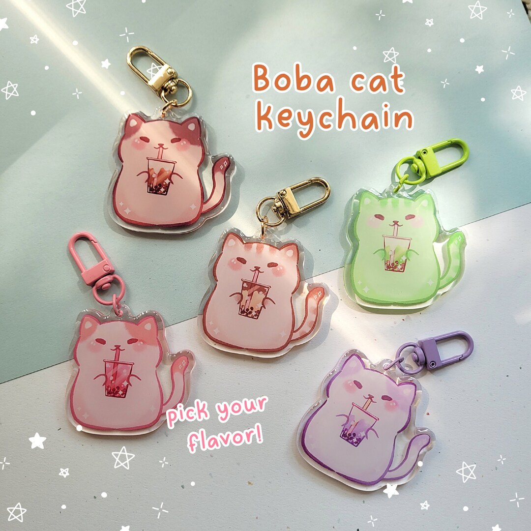 Bobacat Keychain- 2in, Double-sided, Front Side Epoxy, Kawaii Cat ...