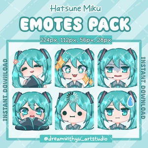 Miku Emotes Pack- Twitch// Discord, pack of 6 emotes, twitch channel & discord server