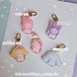 Kawaii Cat acrylic keychain, double-sided, front side epoxy, cute cartoon character, cartoon keychain