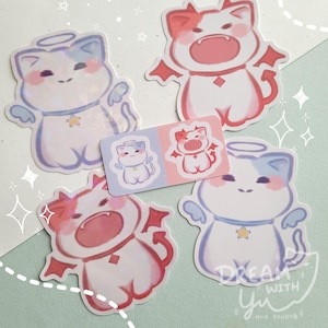 Sticker ange et chat démoniaque kawaii, autocollants imperméables en vinyle