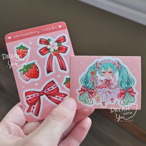 Mini feuille d'autocollants kawaii aux fraises - Autocollants en vinyle, pour plastification et imperméables [décoration mignonne