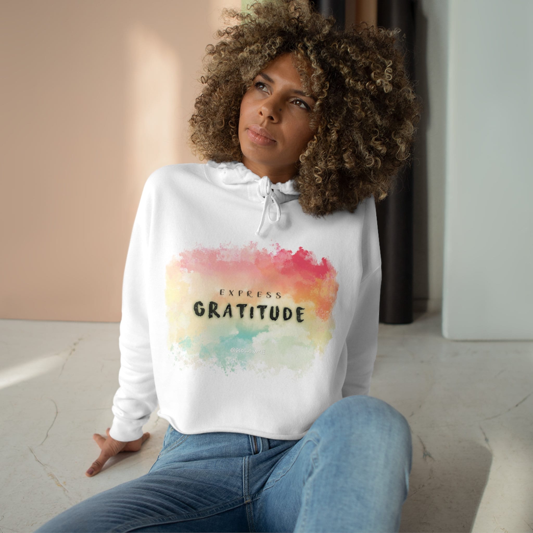 Express Gratitude, Thanksful, Thanksgiving Crop Hoodie