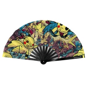 Trippy Pika Hand Fan | Party & Rave Accessories | Festival Folding Fan
