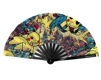 Trippy Pika Hand Fan | Party & Rave Accessories | Festival Folding Fan