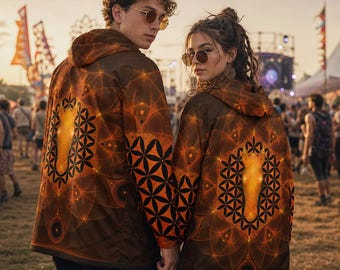 Giacca a vento con mandala di cavalli - Geometria sacra, unisex, ideale per festival.