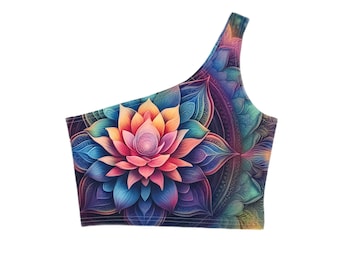 FloralAura Mandala One-Shoulder Cropped Top
