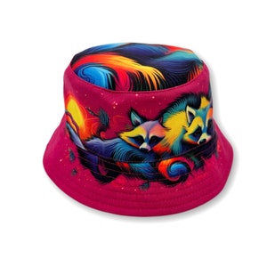 Nocturnal Raccoon Reversible Bucket Hat | Rave Bucket Hat | Festival & Party Hat