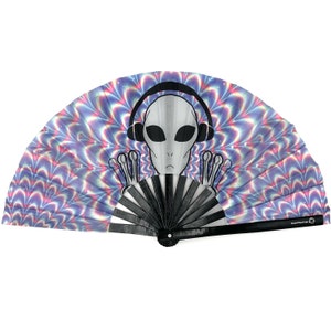 Trippy Alien Hand Fan | Party & Rave Accessories | Festival Folding Fan