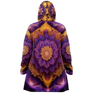 May include: Purple and gold hooded cloak with a mandala design featuring intricate floral patterns.