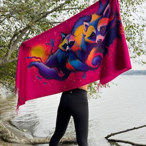 Nocturnal Raccoon Pashmina | Rave Pashmina | Festival Scarf | All Season Scarf
