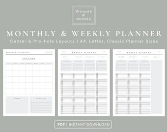 Weekly Planner, Daily Schedule, Monthly Calendar, To Do List, PDF Instant download, Digital download
