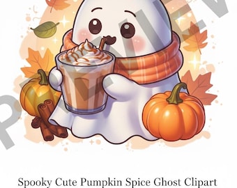 Kawaii Ghost PNG Clipart: Pastel Chibi Halloween Sticker (Digital Download)