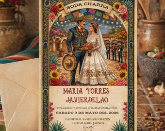 Boda Charra Invitation Template Editable Canva | Mexican Wedding Invite | Charro Wedding | Instant Digital Download