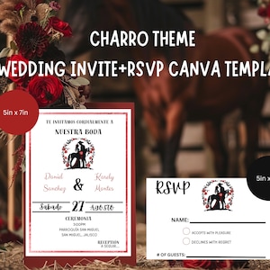 Charro digital invitation| Charro theme| Canva template| Mexican wedding| Spanish invites| rustic wedding| charro wedding| rustic theme|
