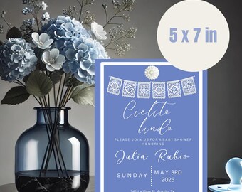 Zaproszenie na Baby Shower Cielito Lindo, Edytowalne pobieranie cyfrowe, Motyw Talavera, Natychmiastowy dostęp, Szablon Canva