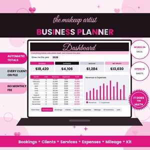 Makeup Artist Business Planner Spreadsheet | MUA Client Tracker, Booking, Income & Expense Excel Template Freelance Beauty Instant Download