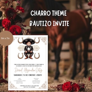 Mexican Theme |BAUTIZO | Charro Birthday | Digital Favor Card | Editable Baptism Invitation Template | Charro Baby Shower