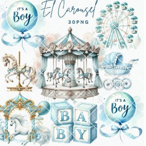 Carousel Watercolor Clipart, Carousel Horse Art, Nursery Decor, Baby Shower Carnival Clipart, Pony Birthday Graphics, Cute Horses PNG